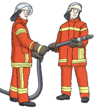 Hier sieht man zwei Feuerwehr-Leute.